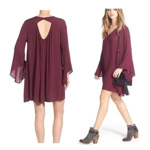 Lush Whitney Boho Bell Sleeves Relaxed Mini Shift Dress XS NWT Festival Hippie
